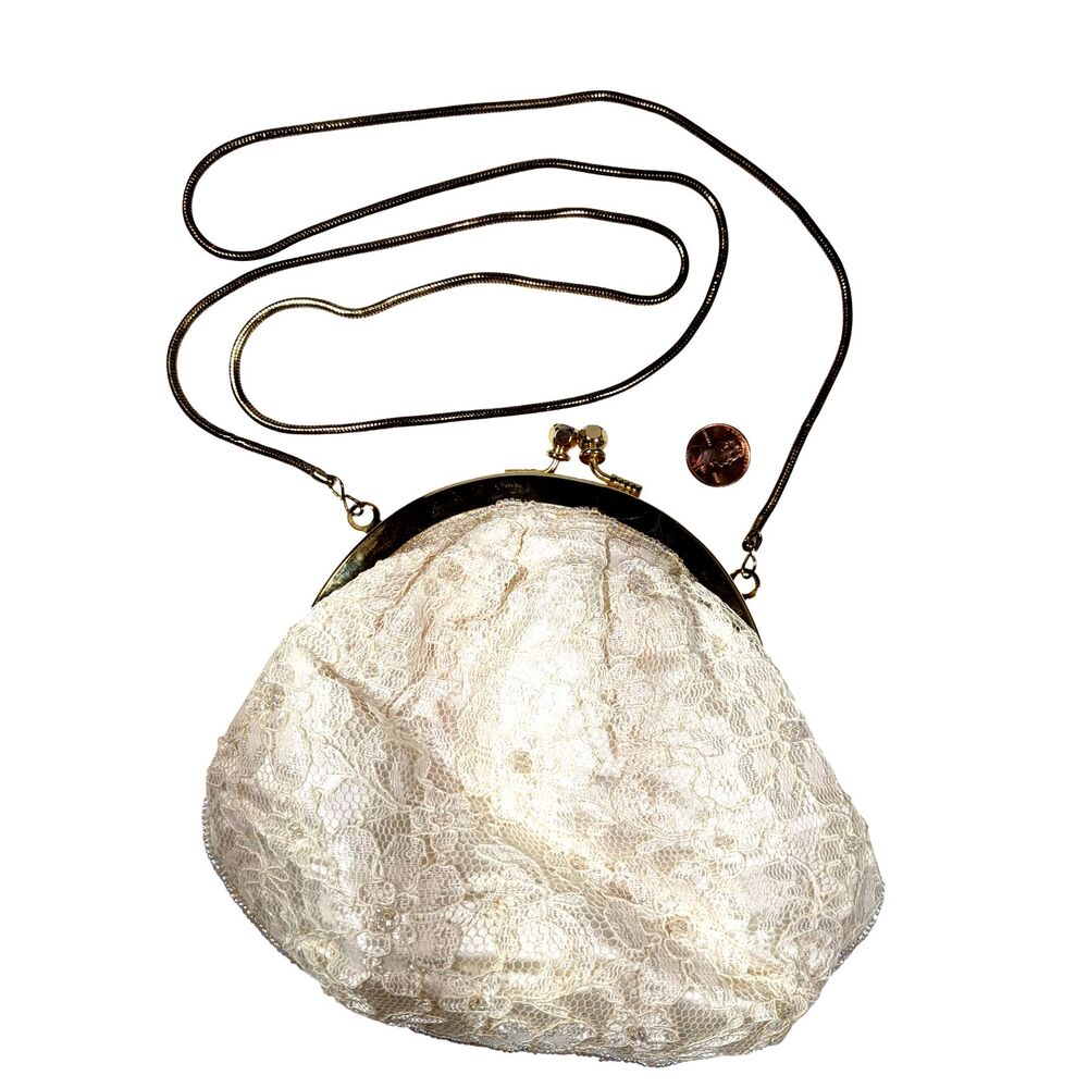 La Regale White Lace Shoulder Bag Convertible Clutch Vintage 80s Wedding Bridal